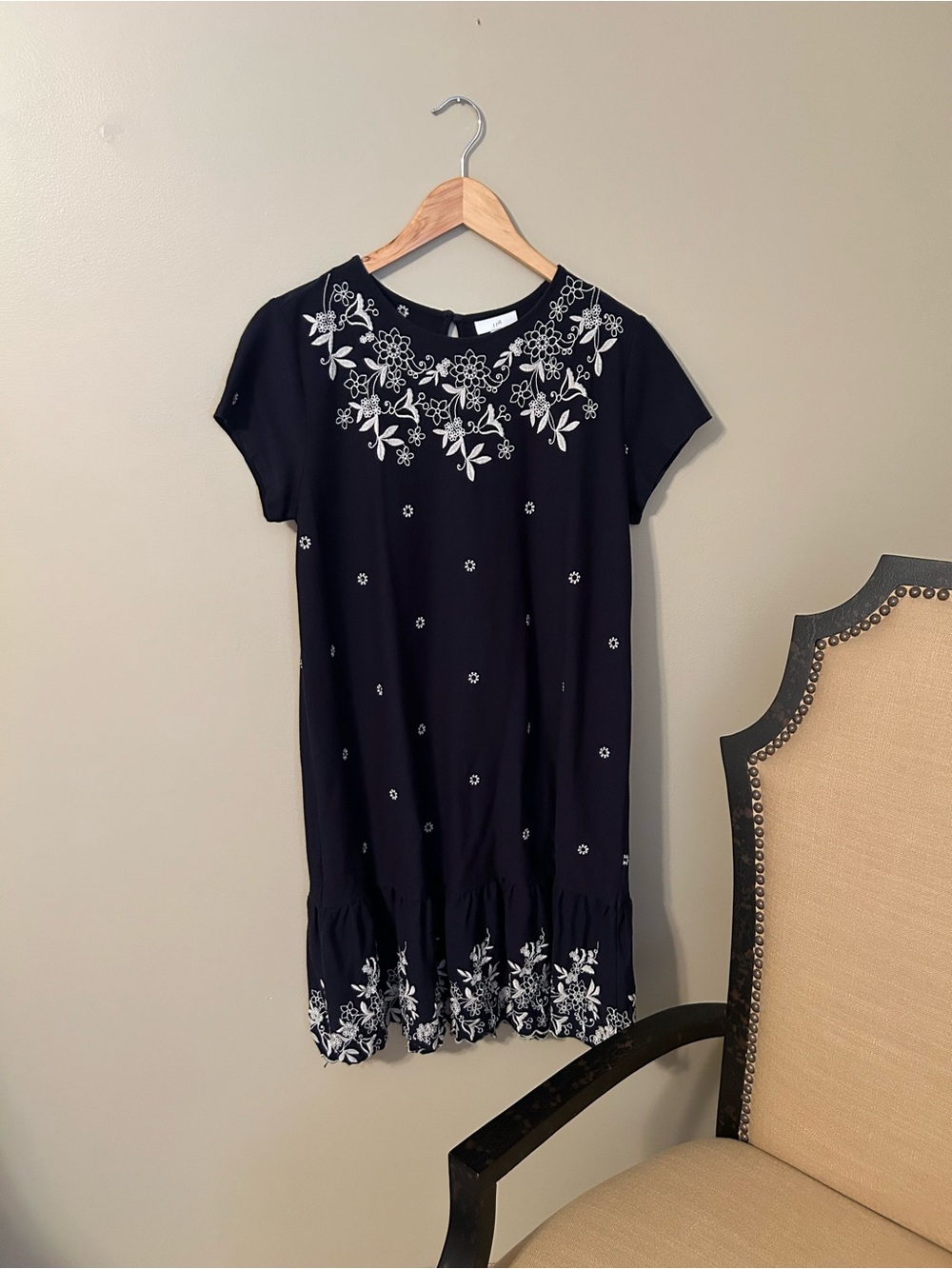 J. Jill Black Dress with White Floral Embroidery